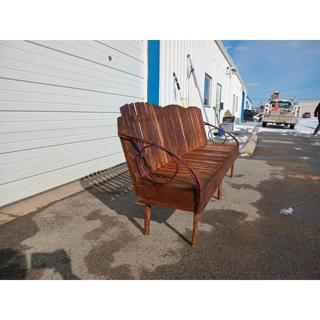 1960s Vintage Wood Andirondack Style Twig 77" Bench For Sale - Image 5 of 12