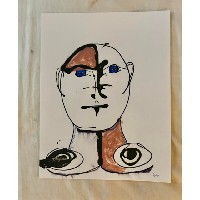 This one of a kind abstract face painting of a man by California artist Christopher (Cyrstofer) Shoemaker (American b....