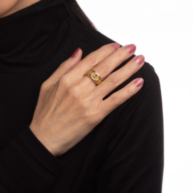 Vintage 70s Nugget Ring 24k Gold Diamond Sz 7 14k Stacking Band Fine Jewelry For Sale In Los Angeles - Image 6 of 7