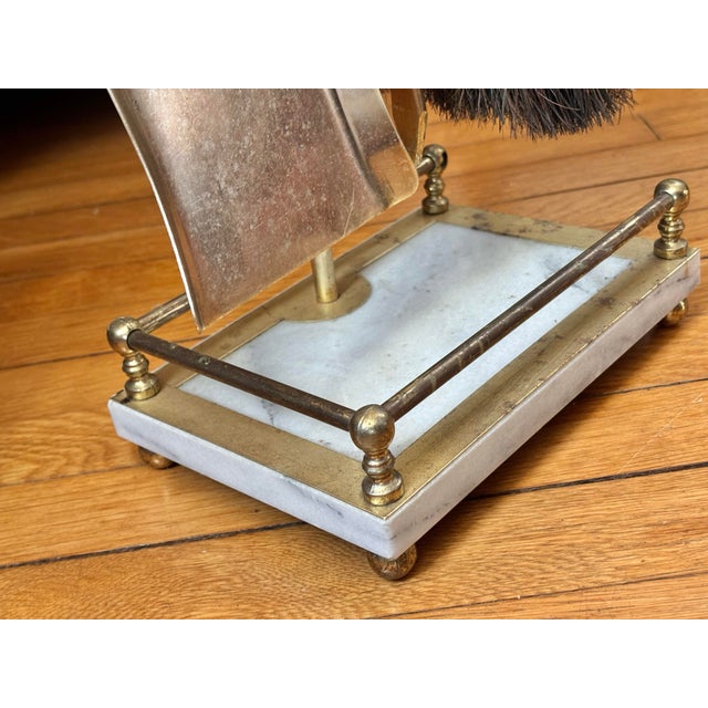 1980s Italian White Marble and Brass Fireplace Tools on Stand, Set of 5 For Sale - Image 4 of 9