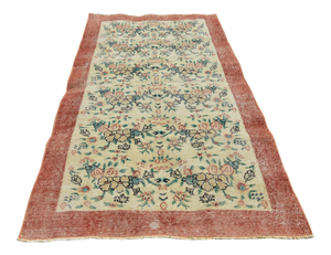 1970s Vintage Boho Style Hand Knotted Floral Beige Oushak Rug