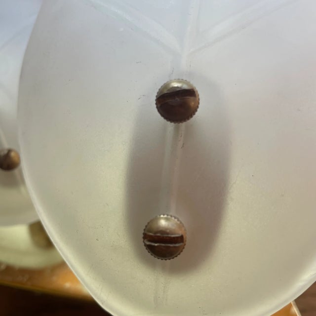 1950s 1950's Vintage Brass + Glass Leaf Sconces - A Pair For Sale - Image 5 of 9