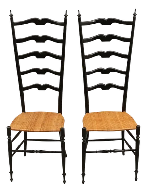 Set of Mid-Century High Back Ebonized Chiavari Chairs