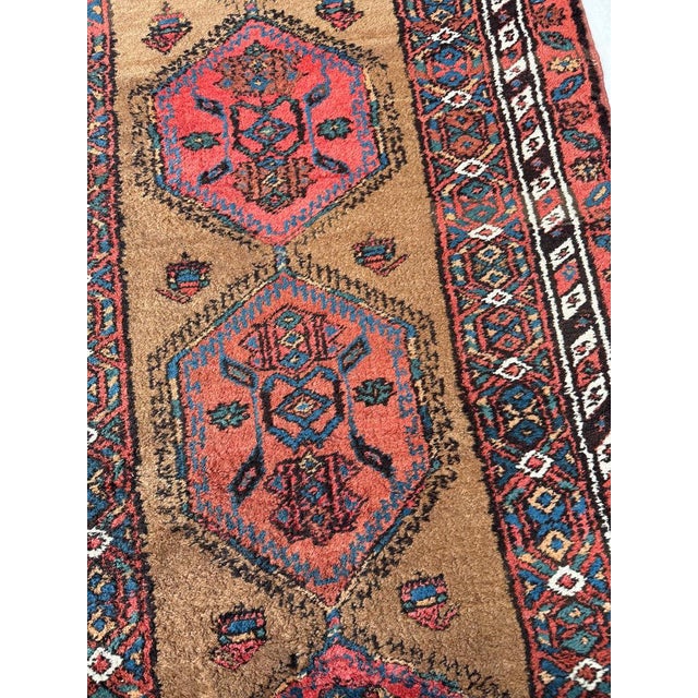 Antique Camel Hair Runnr with Coral Pinks, Watermelon, Rust Rug 3.2 x 9.5 For Sale - Image 4 of 10