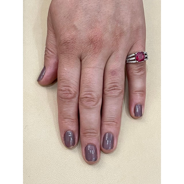 3 Carat Cushion Treated Ruby and 1 Carat Diamond 14 Karat White Gold Ring For Sale - Image 14 of 18