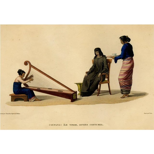 Timorese Ladies Playing Harp & Drinking Tea in Kupang, Indonesia, 1825, Print For Sale