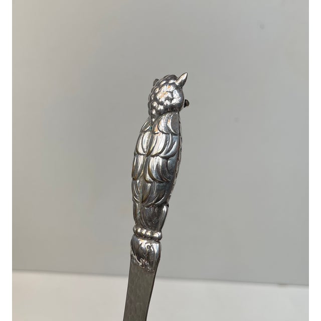 1930s Art Deco Gem Set Owl Letter Opener in Silver Plate, 1930s For Sale - Image 5 of 9
