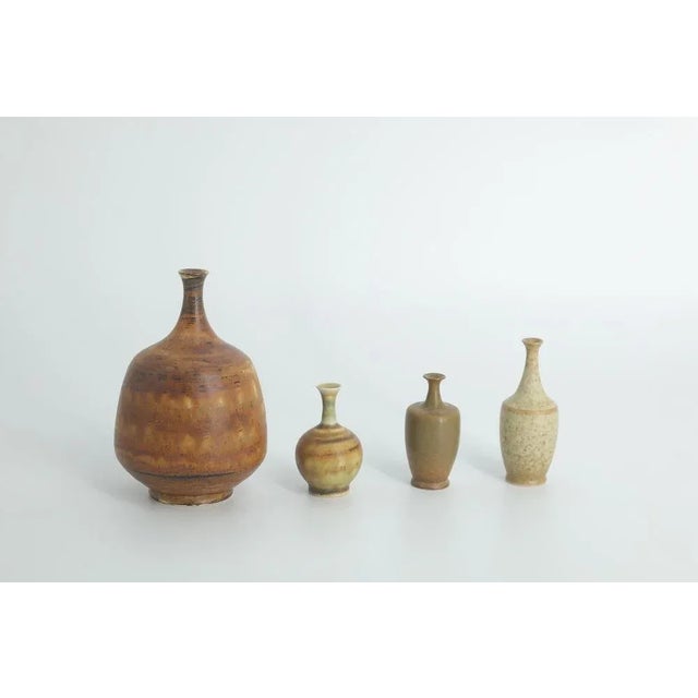 Small Mid-Century Scandinavian Modern Collectible Brown Stoneware Vases by Gunnar Borg for Höganäs Ceramics, 1960s, Set of 4 For Sale - Image 10 of 10