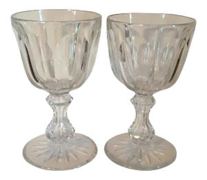 19th Century American Glass Cut Crystal Wine Goblets - A Pair
