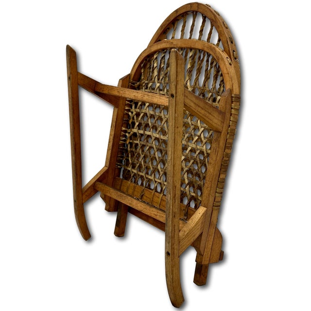 Vintage Tubbs Vermont Made "Snow Shoe" Style Stream Bent Ash Wood & Hand Woven Hide Canoe & Camping Folding Chair For Sale - Image 11 of 18