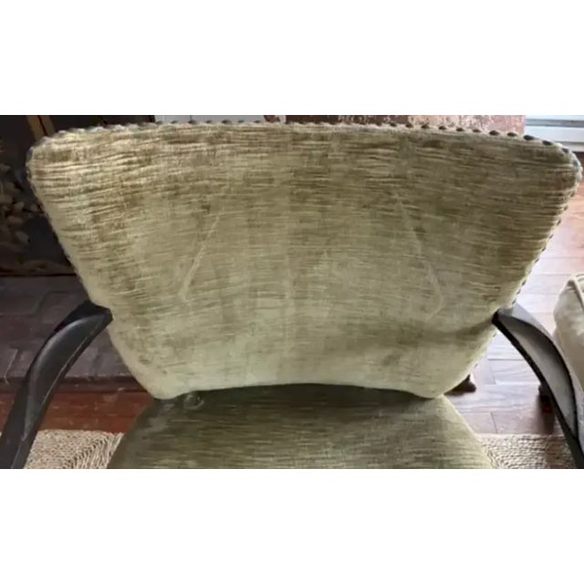 Dark Green Mid Century Arm Chair in Velvet With Nail Heads For Sale - Image 8 of 11