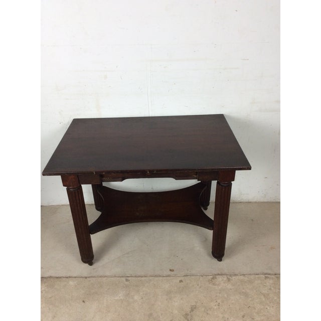 This antique entry table features hardwood constructions, beautiful oak wood grain with original dark finish, single...