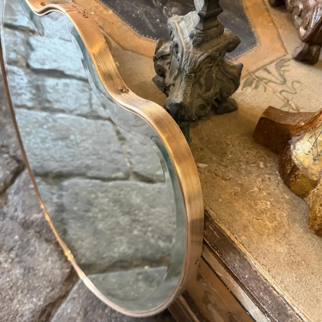 1950s Gio Ponti Style Mid-Century Modern Solid Brass Heart Shaped Wall Mirror For Sale - Image 10 of 14