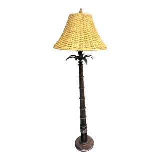 Vintage Frederick Cooper Faux Bamboo Wood and Metal Palm Tree Floor Lamp For Sale