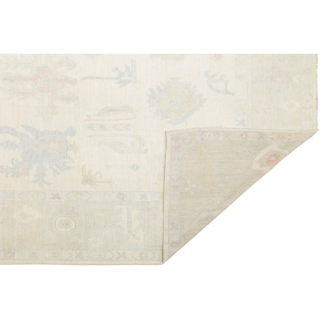 Modern 13x15 Modern Oushak Style Hand-Knotted Wool Area Rug – Neutral Ivory & Sage For Sale - Image 3 of 11
