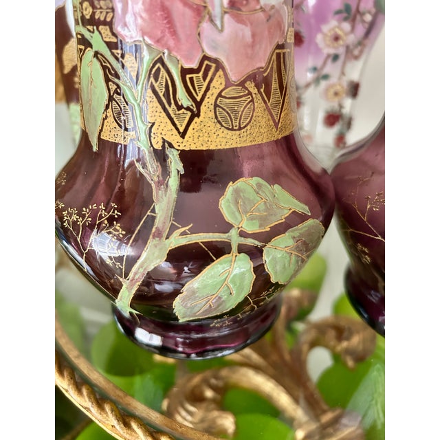 Early 20th Century Pair of Antique Mont Joye Legras Amethyst Art Glass Vases For Sale - Image 5 of 8