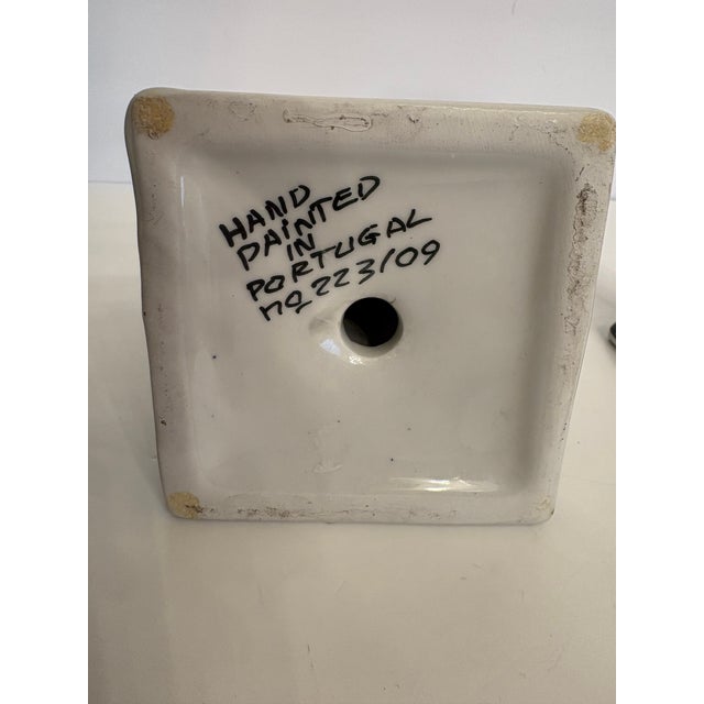 Mid-Century Modern Vintage Portugal Hand-Painted Bird and Floral Motif Candle Holders For Sale - Image 3 of 5