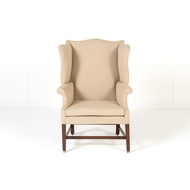 Beige Large English Mahogany Wing Chair, 1700s For Sale - Image 8 of 8