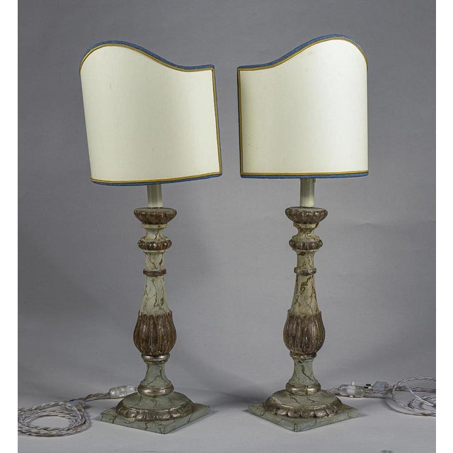 Wood 19th Century Candelabra Lamps in Lacquered Wood with Faux Marble Finish, Set of 2 For Sale - Image 7 of 8