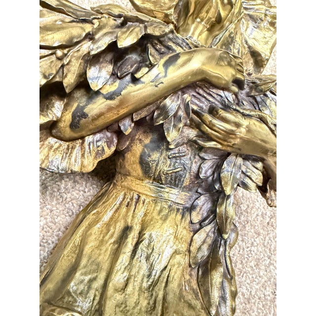 Bronze Early 20th Century Charlotte Monginot Girl W Flowers Bronze Sculpture For Sale - Image 8 of 12