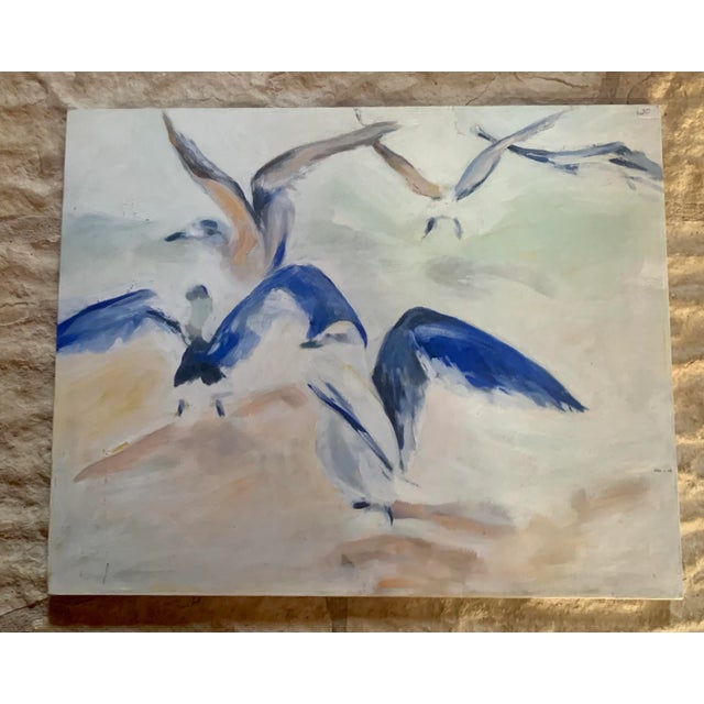 "Seagulls in Flight" Original Contemporary Coastal Scene Painting on Canvas For Sale - Image 11 of 12
