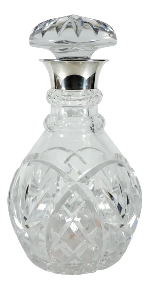 John Grinsell & Sons Cut Crystal Decanter With Sterling Silver Top Rim