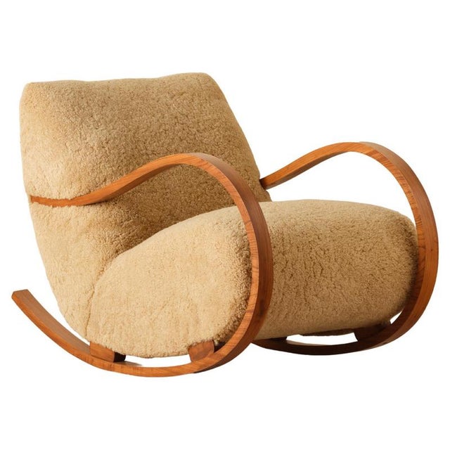 Brown Swedish Rocking Chair in Sheepskin, 1950s For Sale - Image 8 of 8
