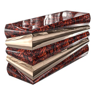 "Riccio" Console With Bronze and Burl Walnut, Hand Crafted For Sale