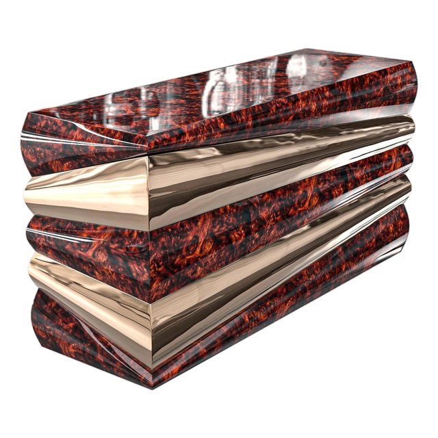 "Riccio" Console With Bronze and Burl Walnut, Hand Crafted For Sale