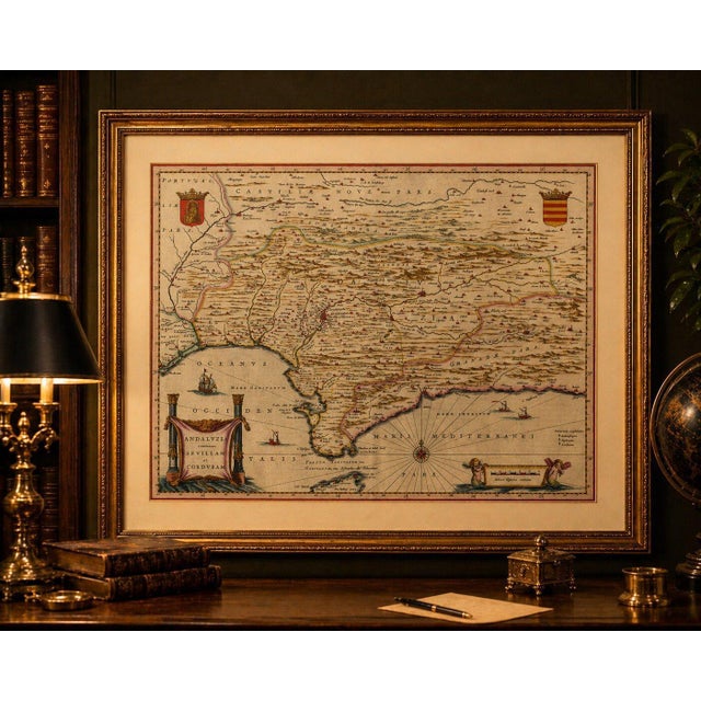 Paper Blaeu Andalusia Map, 1642 For Sale - Image 7 of 11