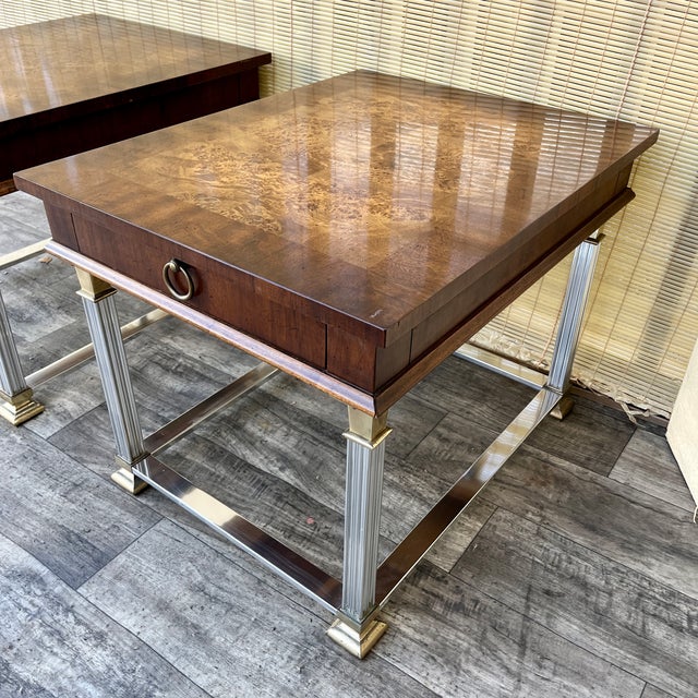 1970s A Pair of Neoclassical Revival Burl Wood Side Tables by Lane Furniture Circa 1970s. For Sale - Image 5 of 18