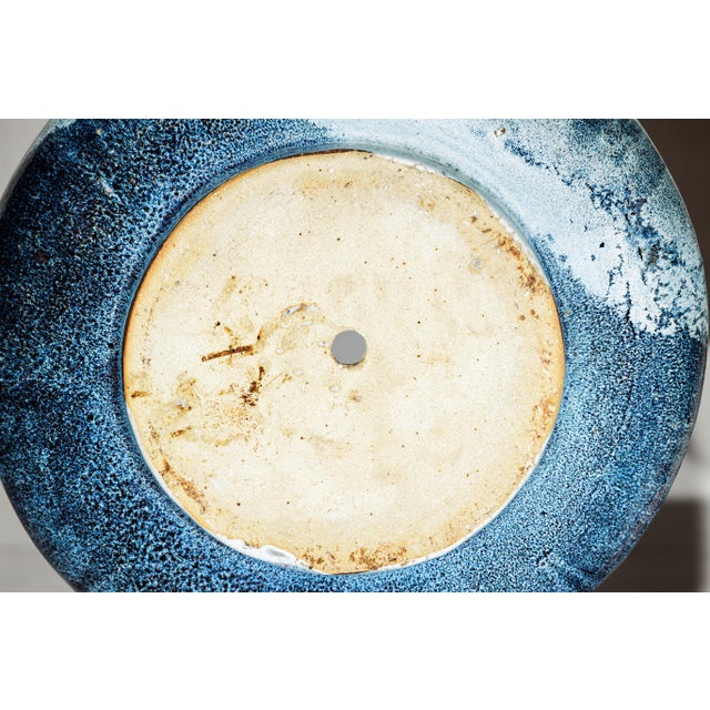 Vintage Shigaraki-Style Light Blue Planter with Organic Glaze and Wide Opening For Sale - Image 14 of 18
