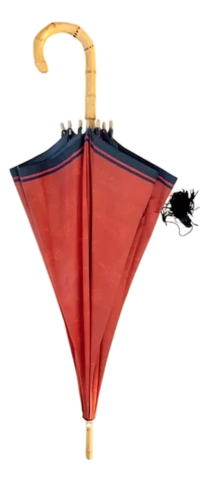 Vintage Ysl / Yves St Laurent Red & Navy Blue Tassel Umbrella With Bamboo Handle
