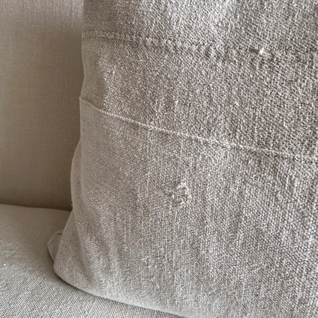 Pillow Made from Antique French White Grain Linen For Sale In Los Angeles - Image 6 of 8