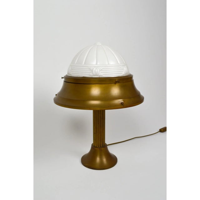 Art Deco desk or table lamp, France, 1930s. Superb for an Art Deco, Industrial or Steampunk atmosphere. Patinated brass...