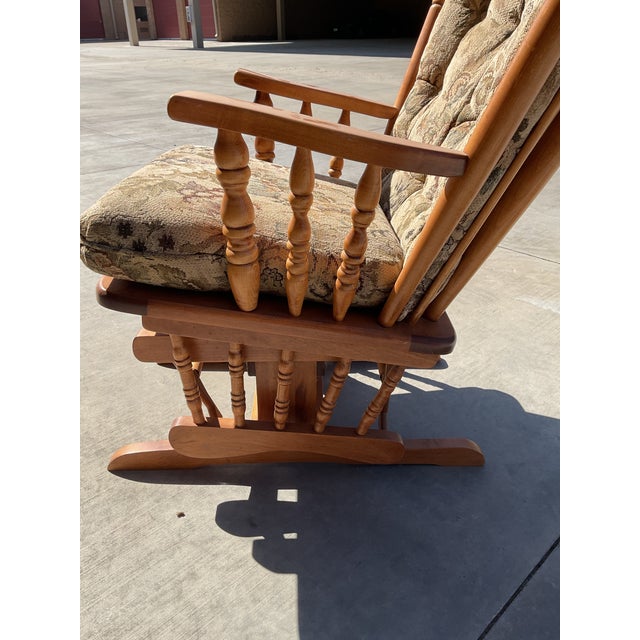 1980s Vintage Solid Wood Windsor-Style Glider Rocking Chair With Tufted Cushions For Sale - Image 5 of 9