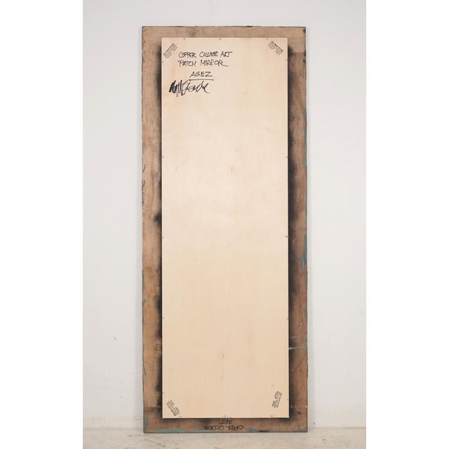 Wood Handcrafted Copper Collage Beveled Dressing Mirror For Sale - Image 7 of 7