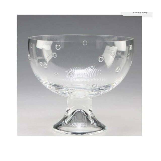 Steuben Legendary Steuben Glass Joel Smith c.1999 Designed Bubble Bowl-Signed Etched Clear Hand Made Art Glass For Sale - Image 4 of 5