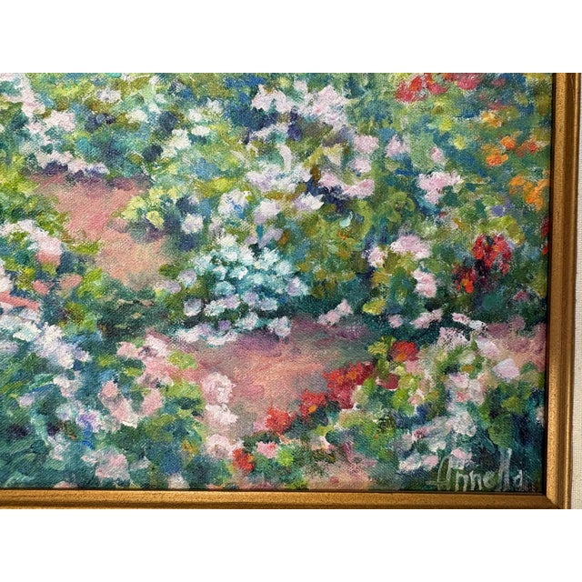 1980s Annella Low (American, 1934-2024) Original Signed and Framed Oil on Canvas C1988 Titled 'Flower Farm' For Sale - Image 5 of 15