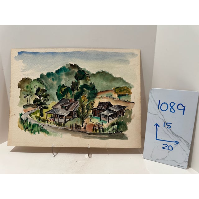 Paper Henry Emil Salloch Original Watercolor on Paper Rural Homestead, 1950. For Sale - Image 7 of 7