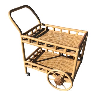 1970s Vintage Rattan Bar Cart For Sale