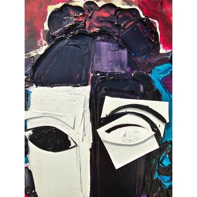 Purple Shadow Box Framed Original Oil Painting Female Portrait / Pablo Picasso For Sale - Image 8 of 13