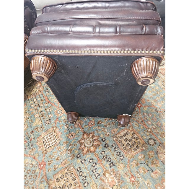 Metal Perfectly Worn Leather & Studded Chair and Matching Ottoman For Sale - Image 7 of 8