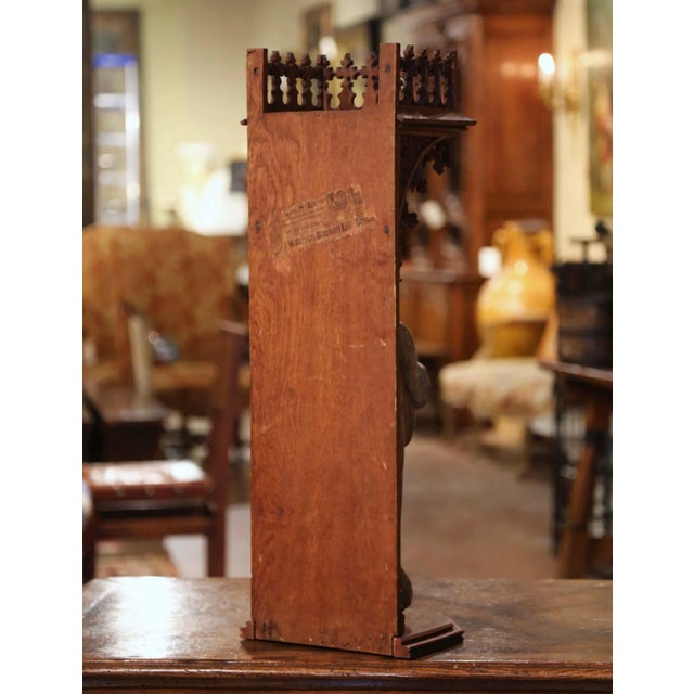 Brown 18th Century French Polychrome Carved Moses Sculpture in Gothic Oak Shrine For Sale - Image 8 of 12