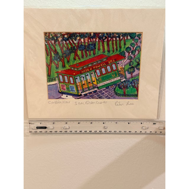 1990s Signed Peter Lee "Cable Car San Francisco" Framed Miniature Print, Blue Wood Frame For Sale - Image 13 of 13