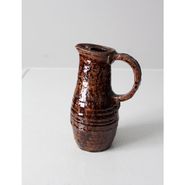 Farmhouse Vintage Studio Pottery Pitcher Signed 1975 For Sale - Image 3 of 11