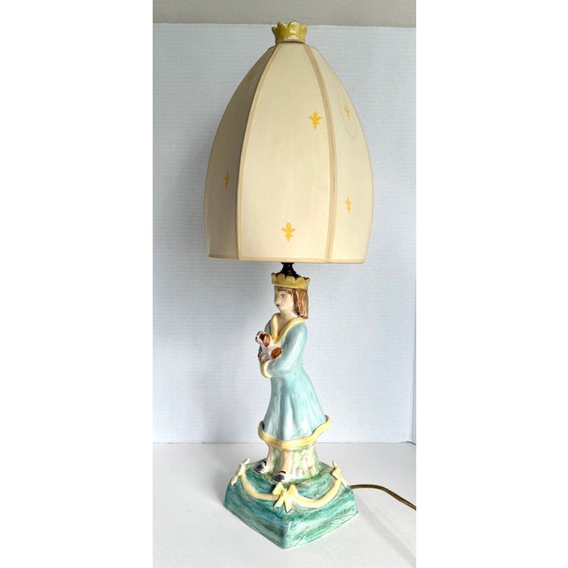 1940's Artist-Signed Storybook Ceramic Girl With Dog Table Lamp For Sale - Image 13 of 15