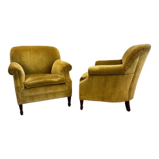 1940s Velvet Roll Arm Club Chairs For Sale
