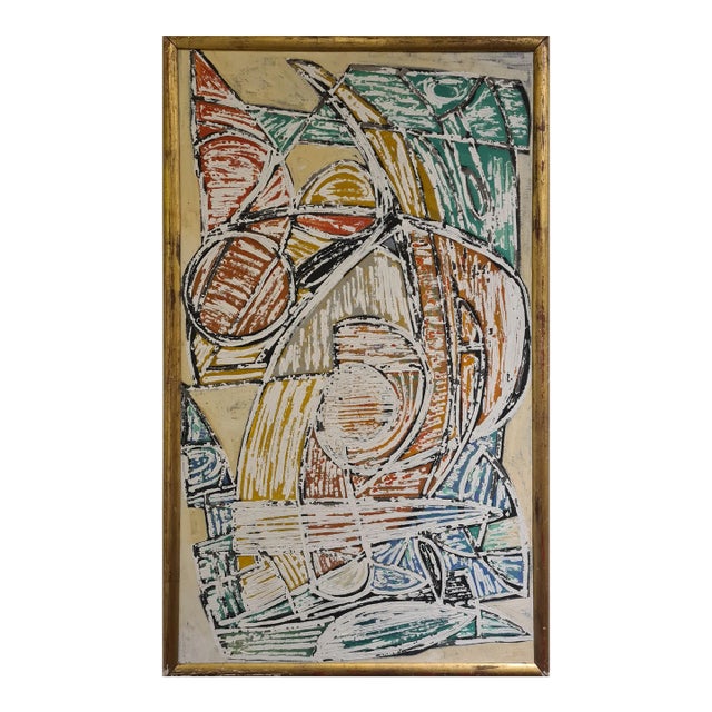 Mid 20th Century Large Aboriginal-Inspired Abstract Oil Painting on Board, Framed For Sale