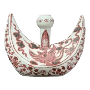 Late 20th Century Chinese Art Copper Red Porcelain Half Moon Shape Water Pot Vase